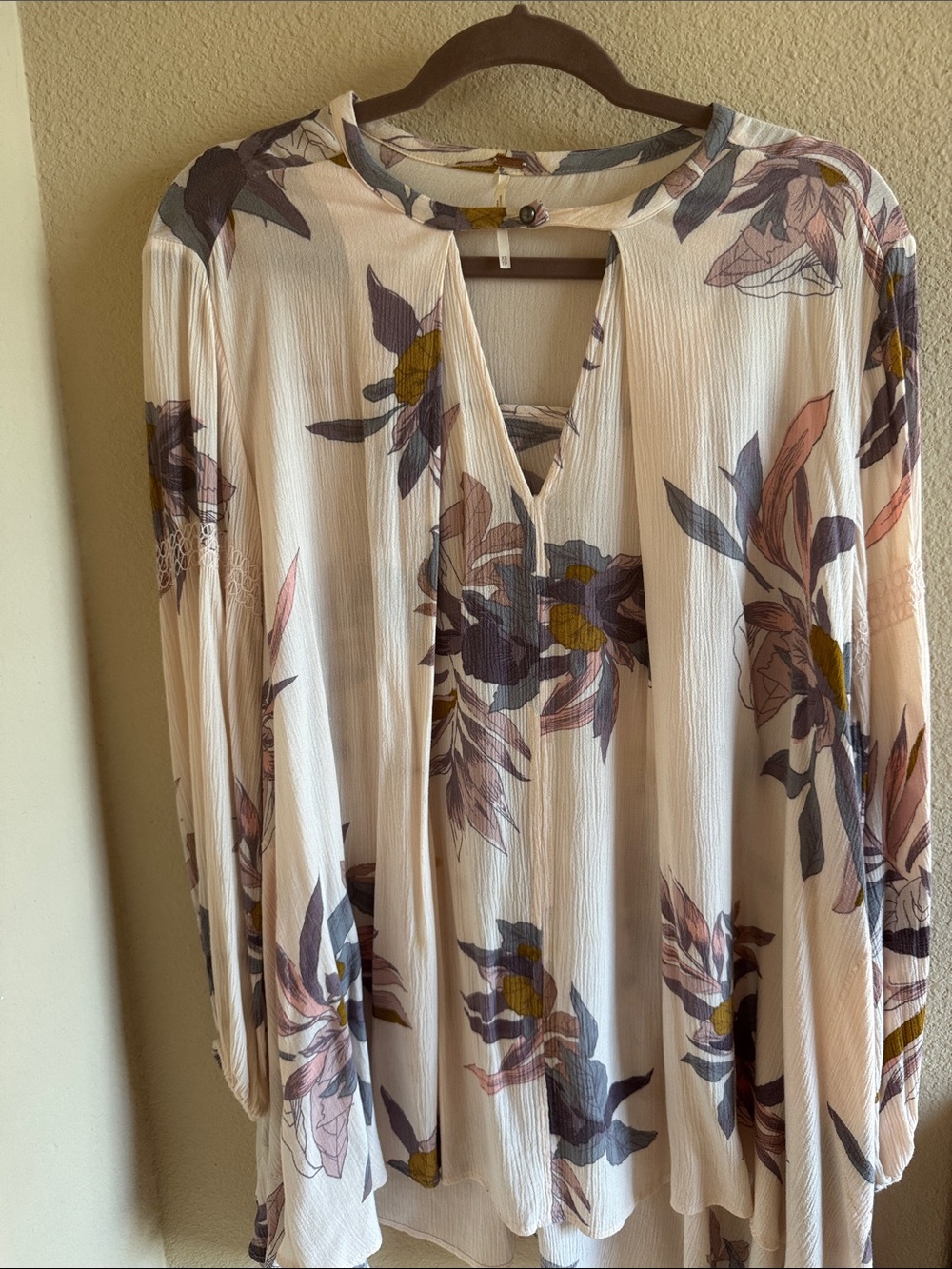 Free People Cream Floral Tunic with Purple and Mustard Details